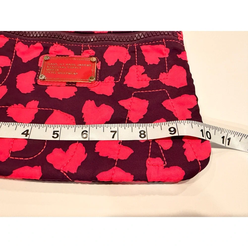 Marc by Marc Jacobs Pink‎ Purple Heart Leopard Quilted Nylon Cosmetic Pouch Bag